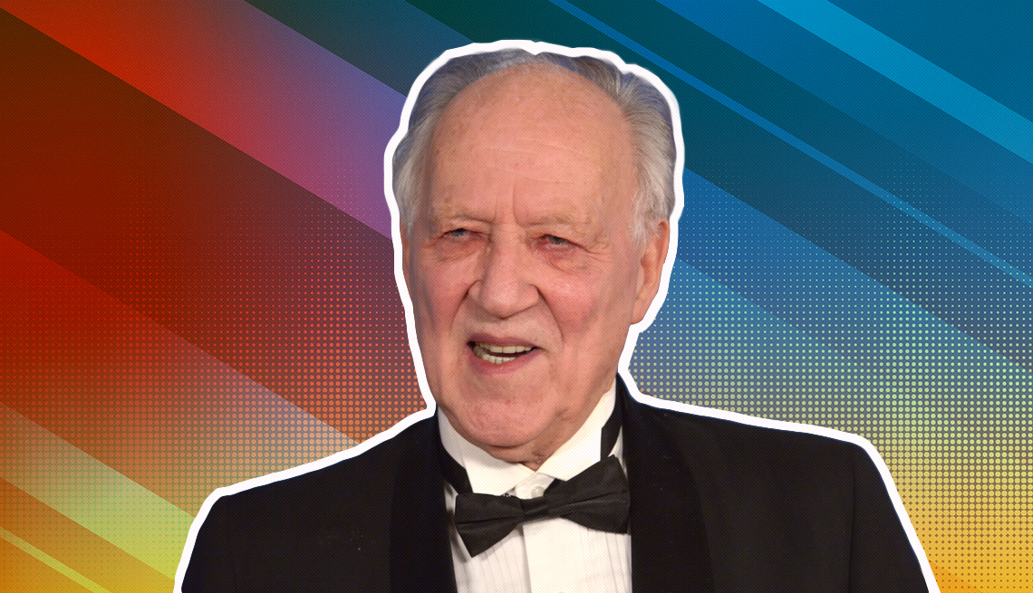 item 26 of Gallery image - Werner Herzog outlined against a rainbow ombre background