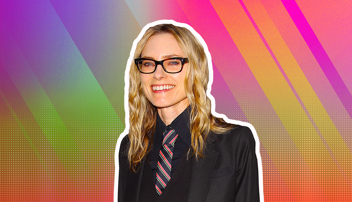 item 23 of Gallery image - Aimee Mann outlined against a rainbow ombre background