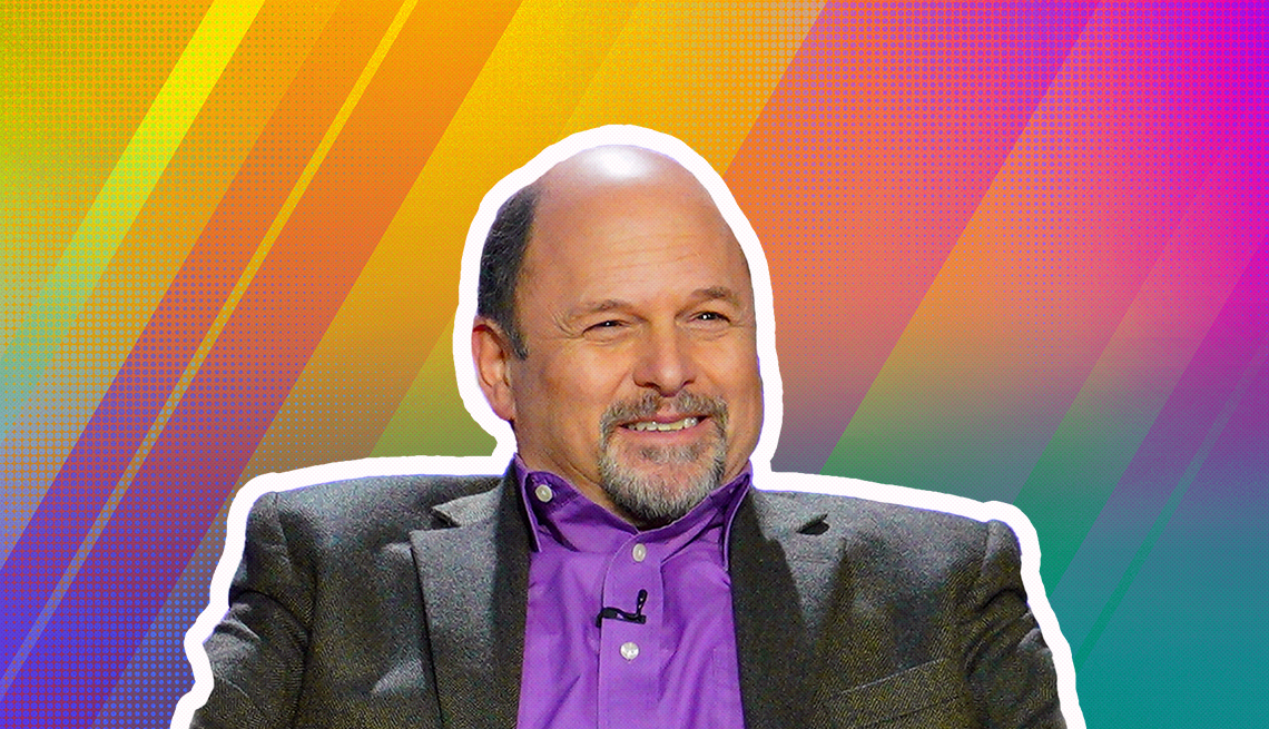 item 8 of Gallery image - Jason Alexander outlined against a rainbow ombre background