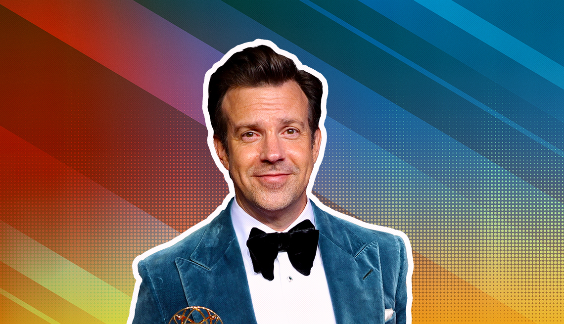 item 13 of Gallery image - Jason Sudekis outlined against a rainbow ombre background