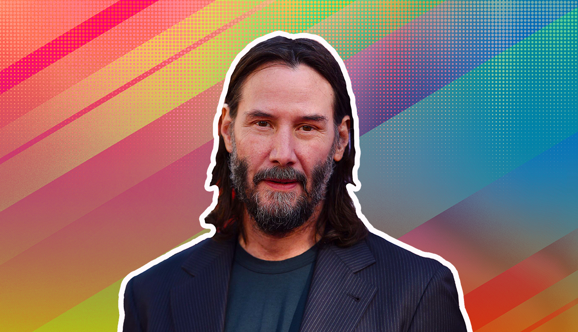 item 29 of Gallery image - Keanu Reeves outlined against a rainbow ombre background