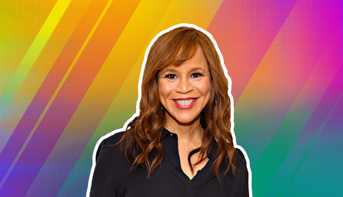 item 25 of Gallery image - Rosie Perez outlined against a rainbow ombre background