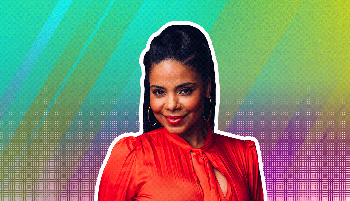 item 12 of Gallery image - Sanaa Lathan outlined against a rainbow ombre background