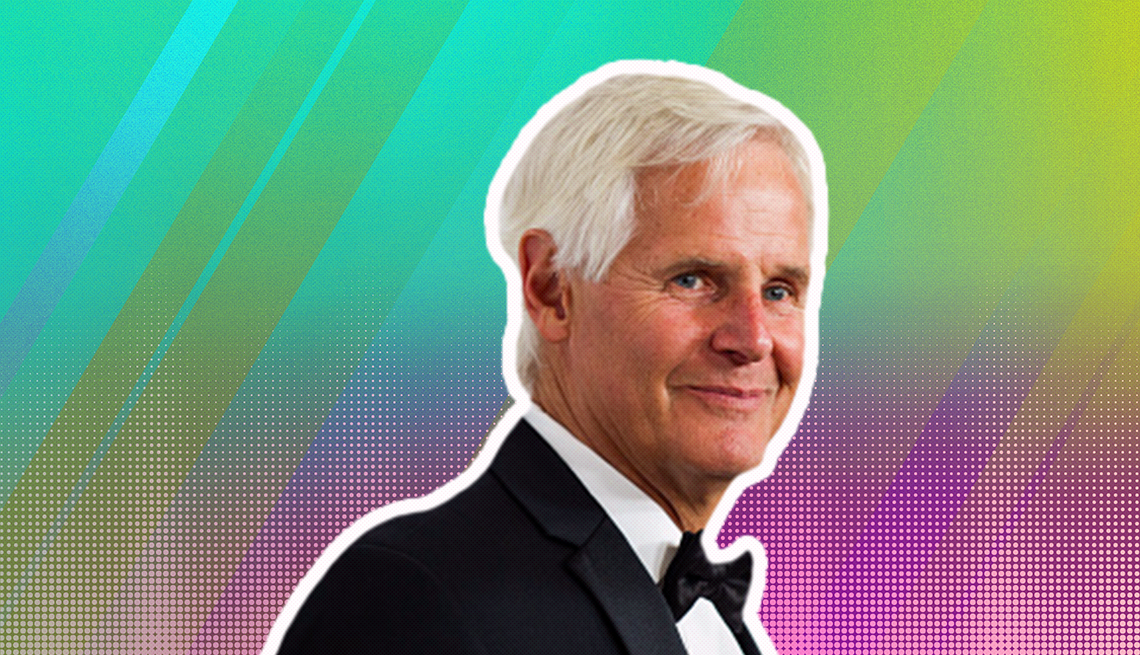 item 19 of Gallery image - Chris Carter outlined against a rainbow ombre background