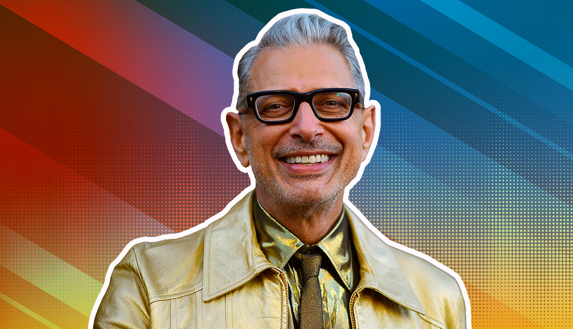 item 10 of Gallery image - Jeff Goldblum outlined against a rainbow ombre background