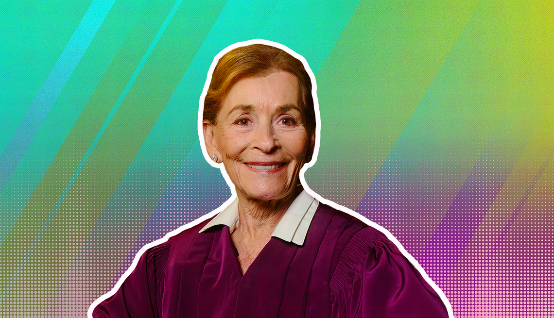 item 11 of Gallery image - Judith Sheindlin outlined against a rainbow ombre background
