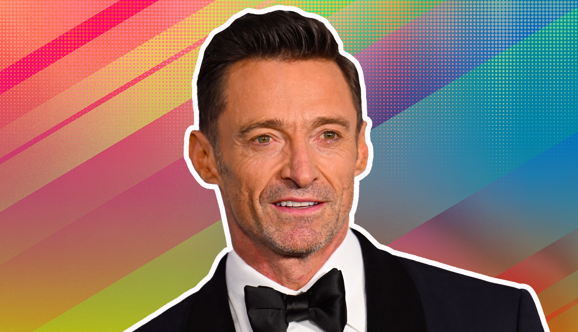 item 20 of Gallery image - Hugh Jackman outlined against a rainbow ombre background