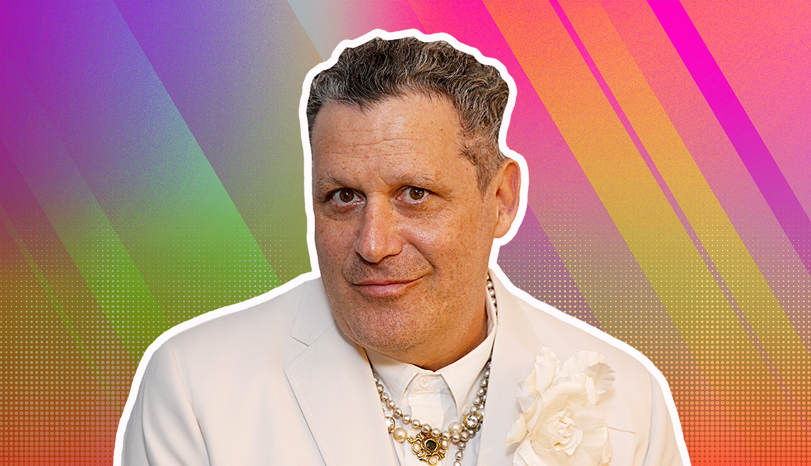 item 18 of Gallery image - Isaac Mizrahi outlined against a rainbow ombre background