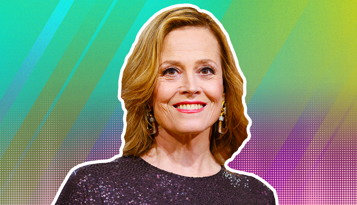 item 24 of Gallery image - Sigourney Weaver outlined against a rainbow ombre background