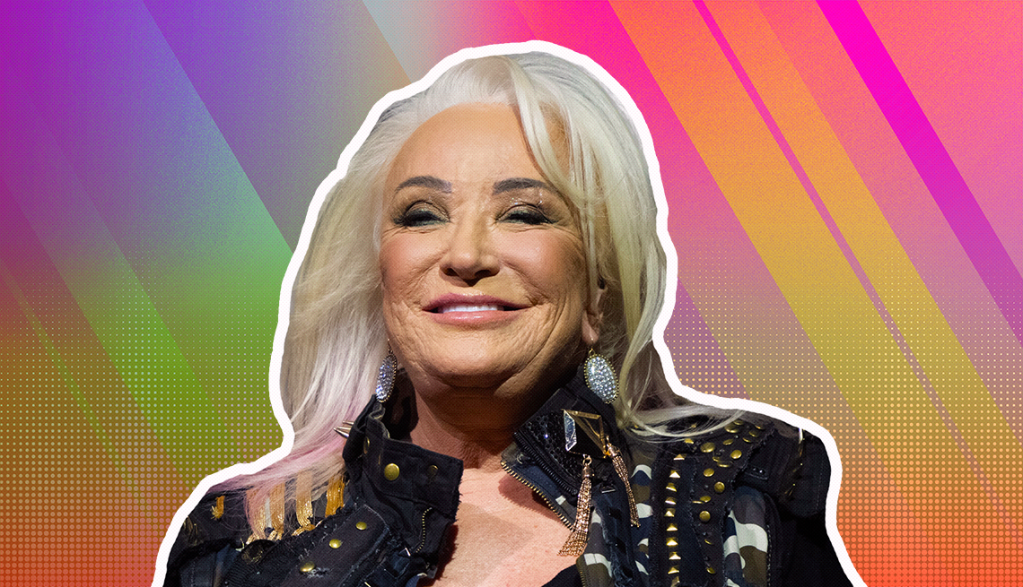 item 22 of Gallery image - Tanya Tucker outlined against a rainbow ombre background