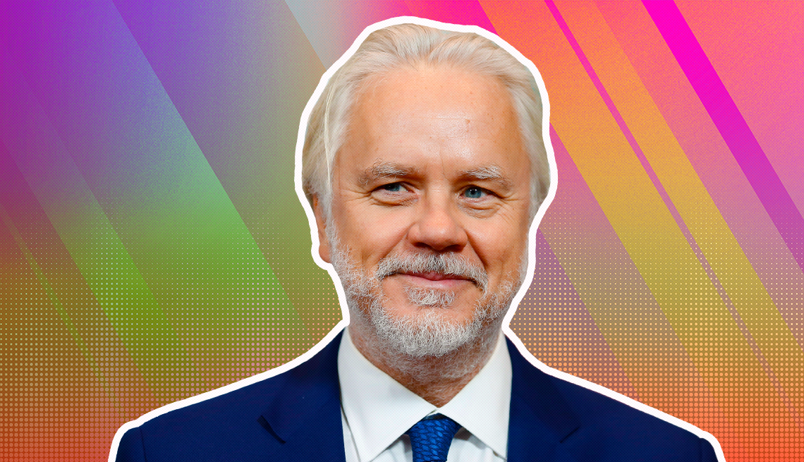 item 16 of Gallery image - Tim Robbins outlined against a rainbow ombre background