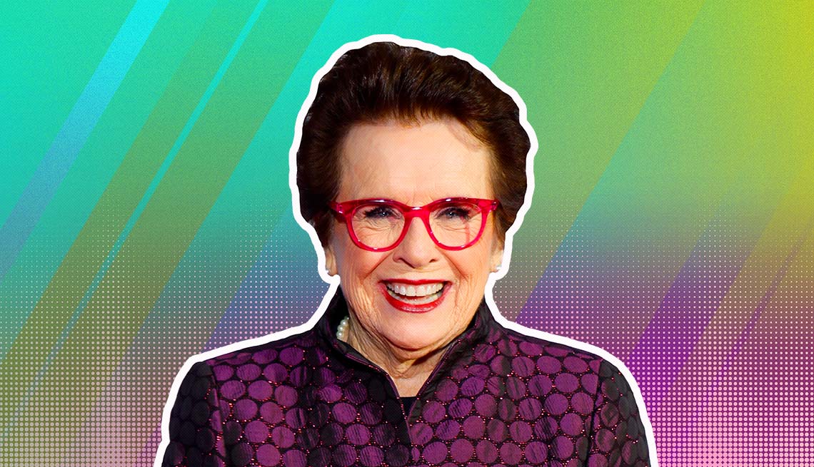 item 9 of Gallery image - billie jean king outlined against a rainbow ombre background