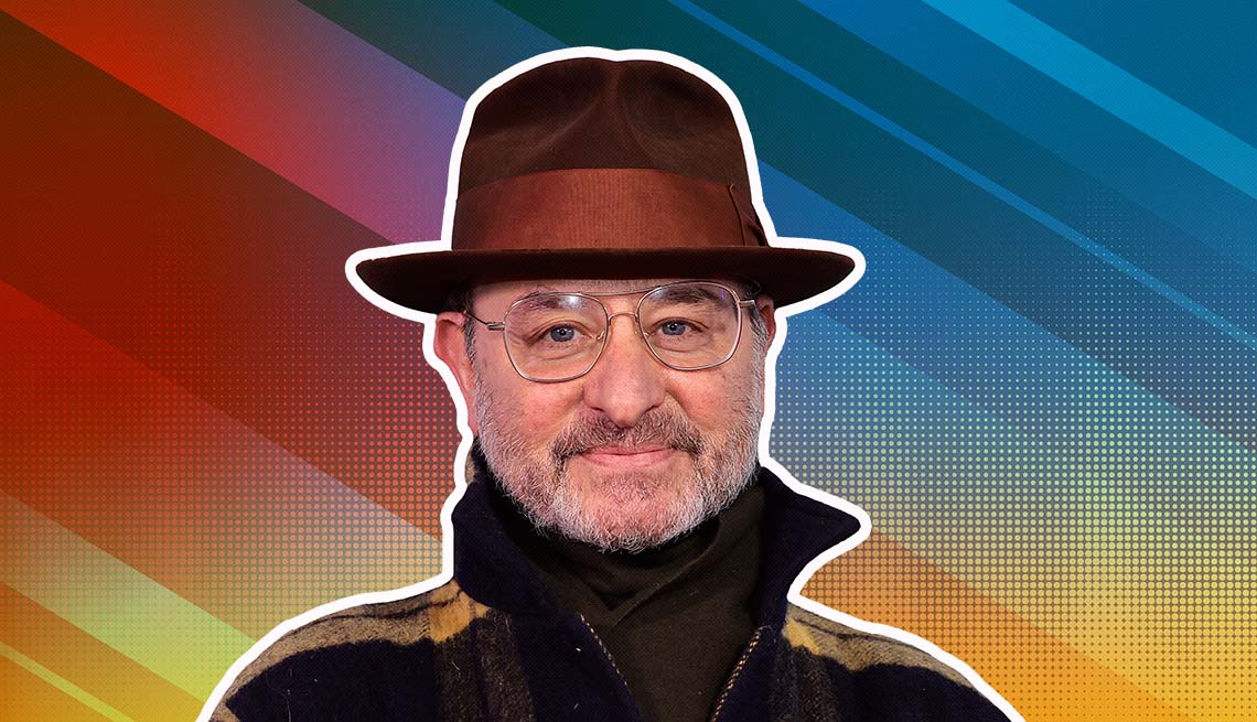 item 4 of Gallery image - fisher stevens outlined against a rainbow ombre background