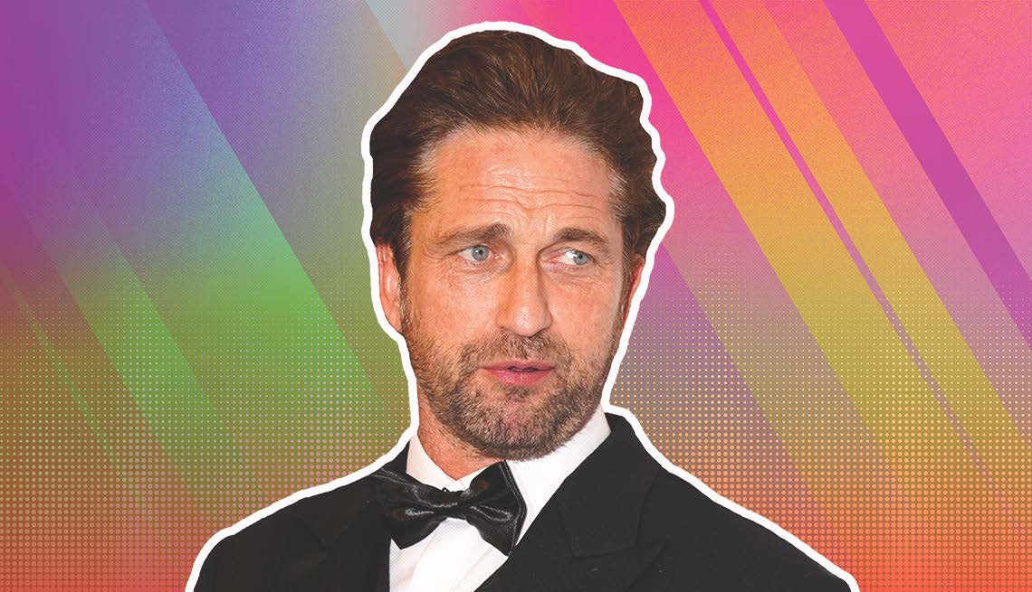 item 18 of Gallery image - gerard butler outlined against a rainbow ombre background