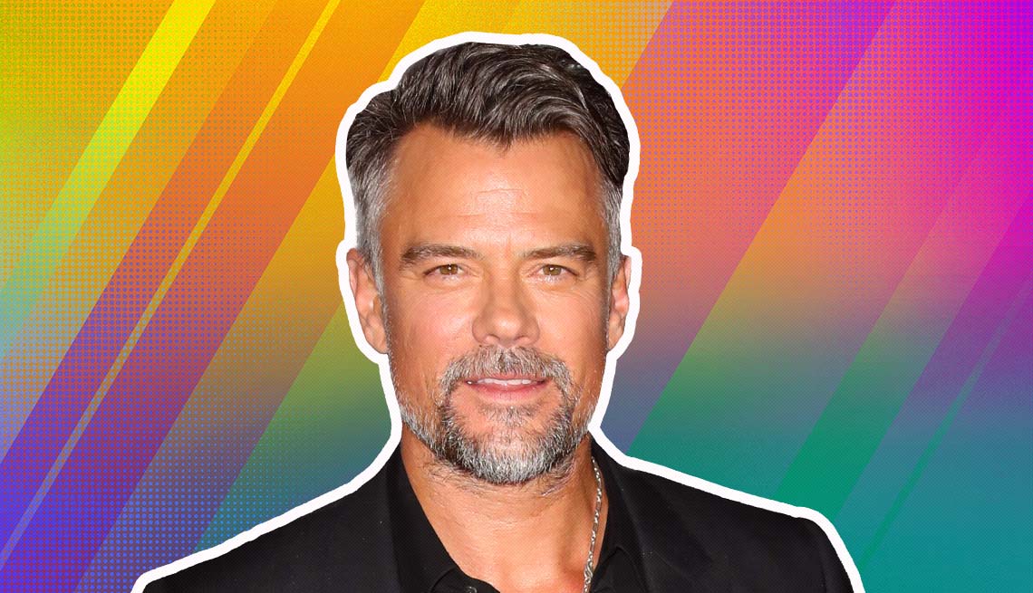 item 17 of Gallery image - josh duhamel outlined against a rainbow ombre background