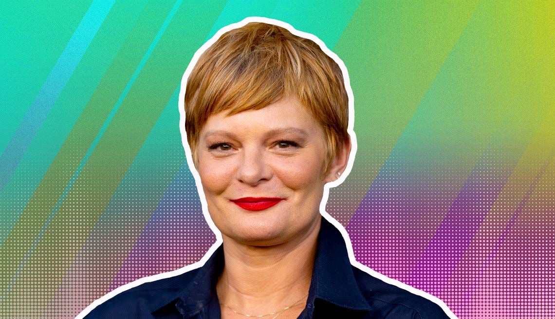 item 15 of Gallery image - martha plimpton outlined against a rainbow ombre background