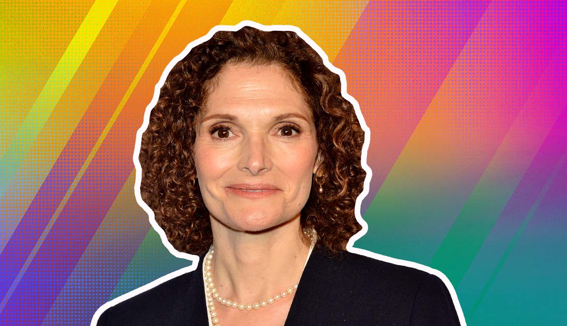 item 14 of Gallery image - mary elizabeth mastrantonio outlined against a rainbow ombre background