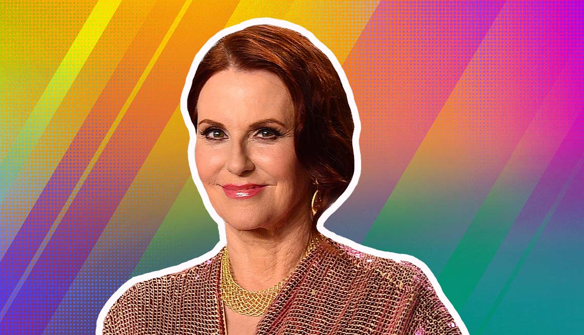 item 19 of Gallery image - megan mullally outlined against a rainbow ombre background
