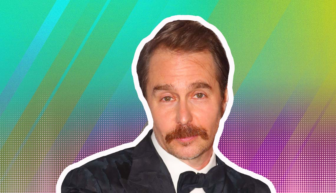 item 26 of Gallery image - sam rockwell outlined against a rainbow ombre background