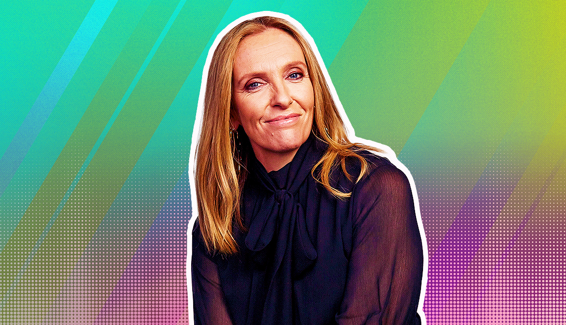 item 30 of Gallery image - toni collette outlined against a rainbow ombre background