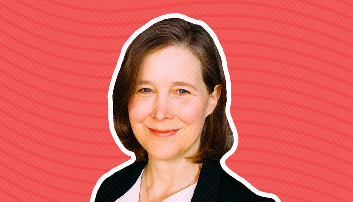item 30 of Gallery image - ann patchett against pink background with curved lines going horizontally from one end to the other