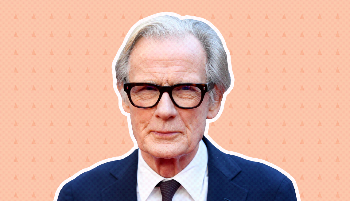 item 20 of Gallery image - bill nighy on peach-colored background with mini triangles