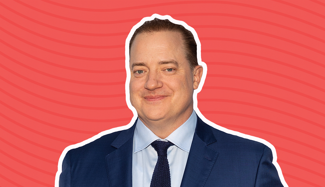 item 29 of Gallery image - brendan fraser against pink background with curved lines going horizontally from one end to the other