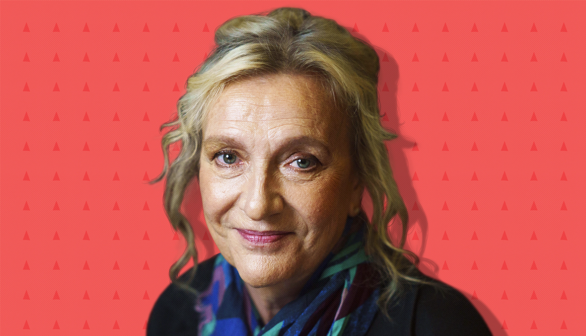 item 26 of Gallery image - elizabeth strout on dark pink background with mini triangles