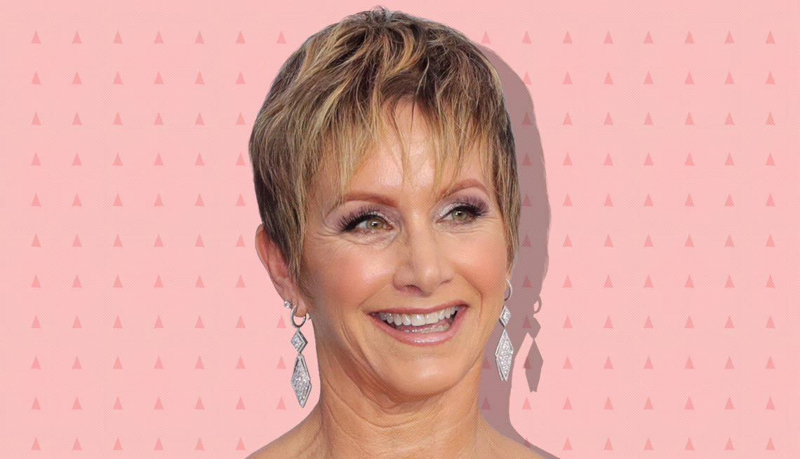 item 30 of Gallery image - gabrielle carteris against light pink background with mini triangles