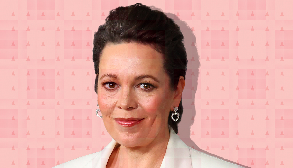 item 2 of Gallery image - olivia colman against light pink background with mini triangles