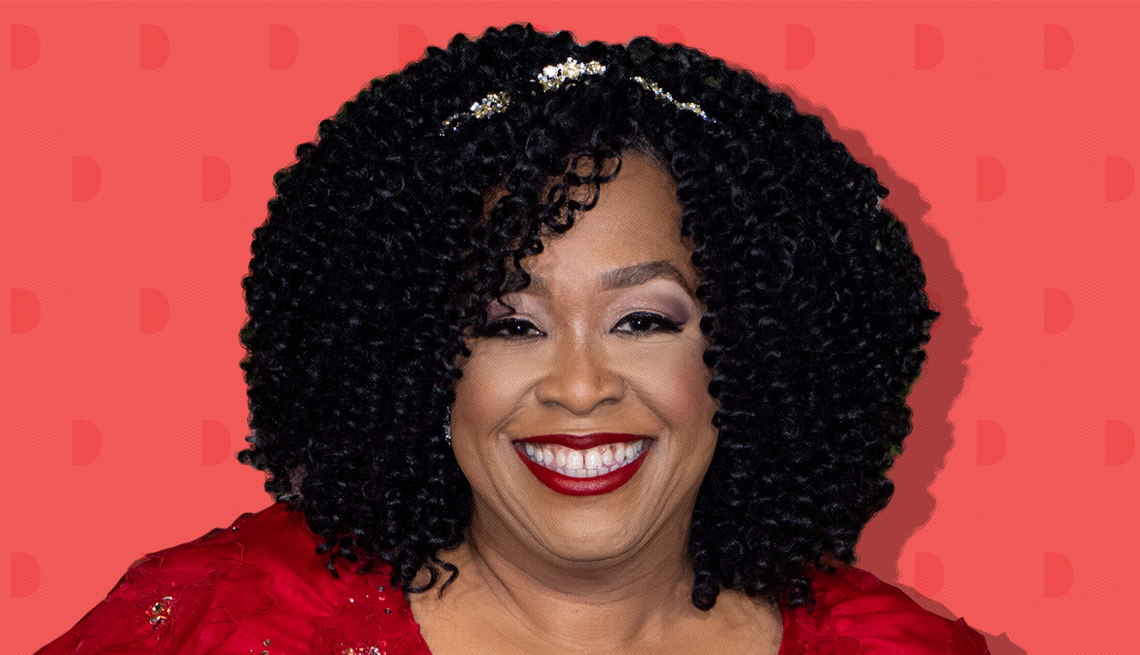 item 19 of Gallery image - shonda rhimes on dark pink background with mini shapes