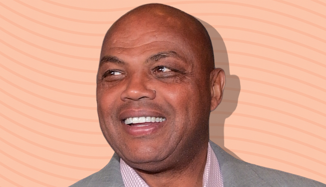 item 9 of Gallery image - charles barkley against peach colored background with curved lines going horizontally from one end to the other
