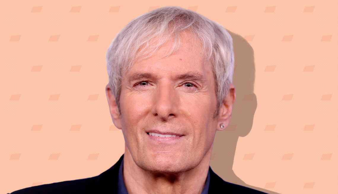 item 3 of Gallery image - michael bolton on peach colored background with mini shapes