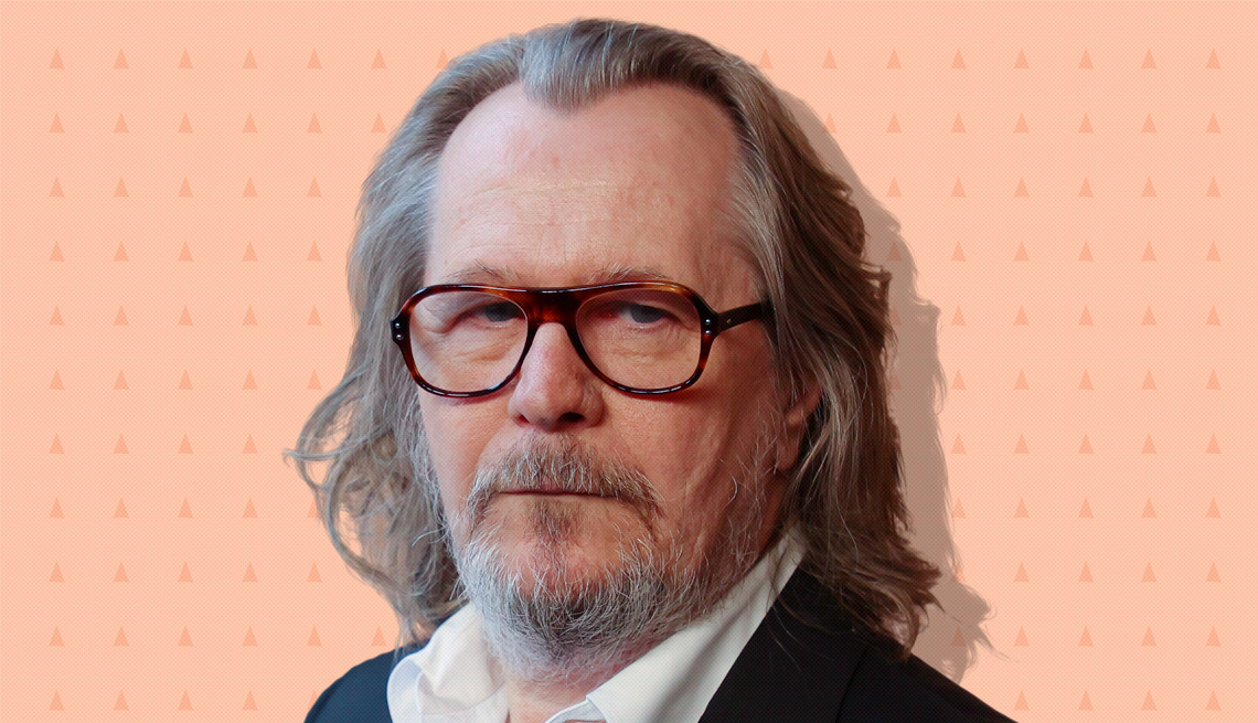 item 13 of Gallery image - gary oldman on peach colored background with mini triangles