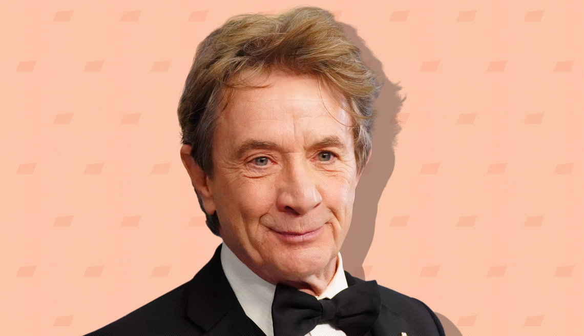 item 8 of Gallery image - martin short on peach colored background with mini shapes