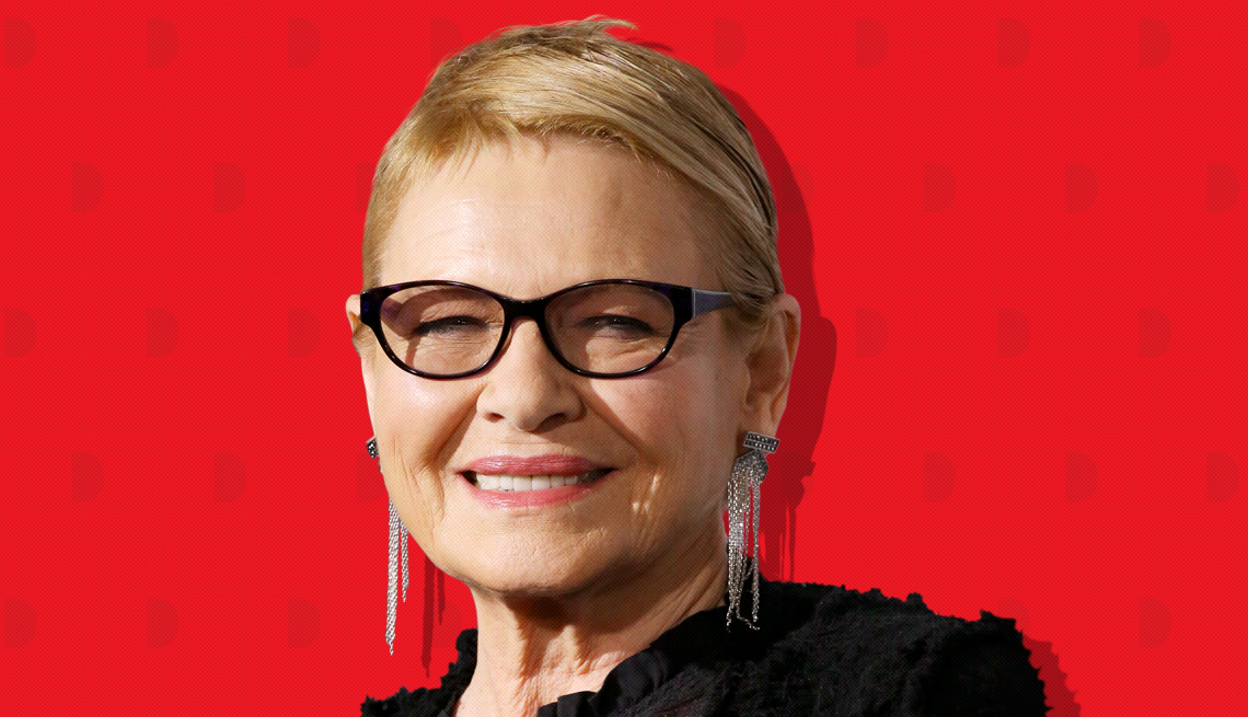 item 6 of Gallery image - dianne wiest against red background with mini shapes