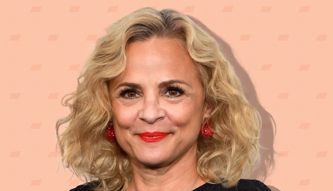 item 5 of Gallery image - amy sedaris on peach colored background with mini shapes