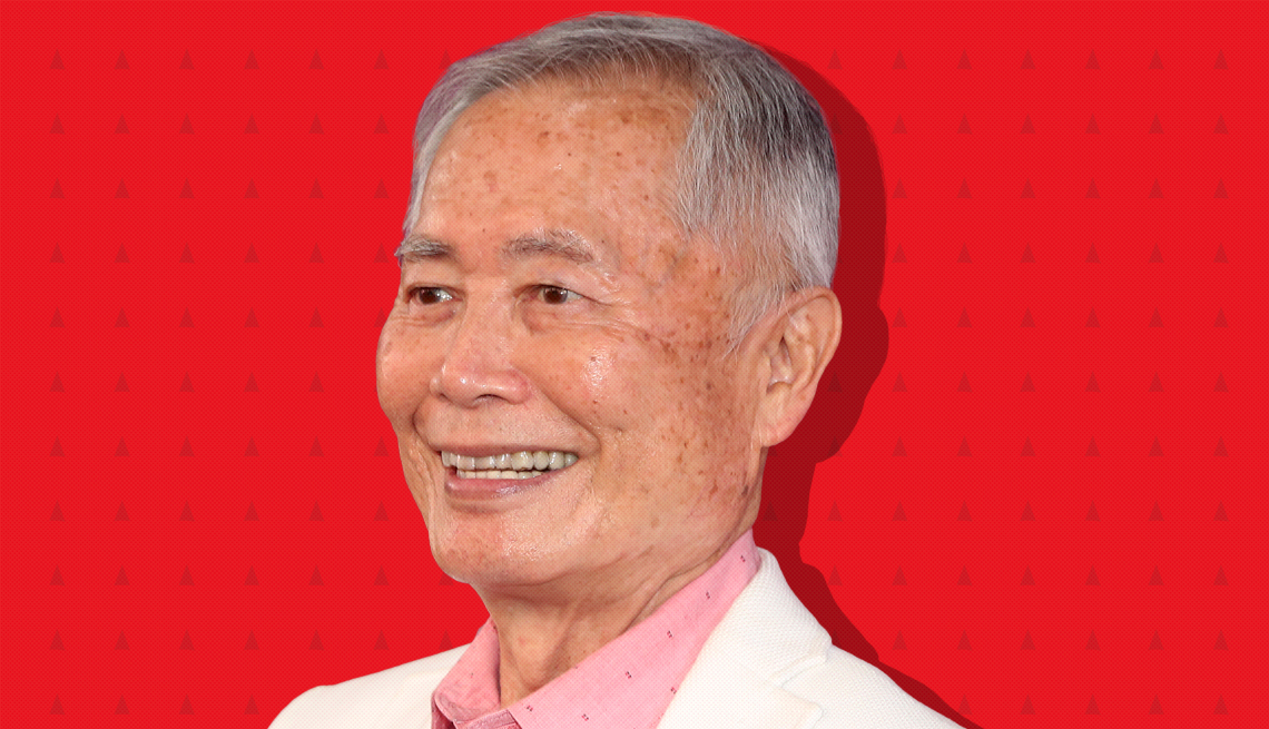 item 11 of Gallery image - george takei against red background with mini triangles