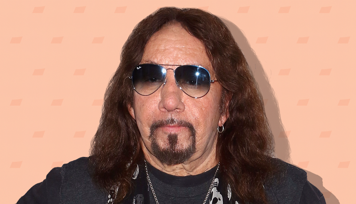 item 4 of Gallery image - ace frehley on peach colored background with mini shapes