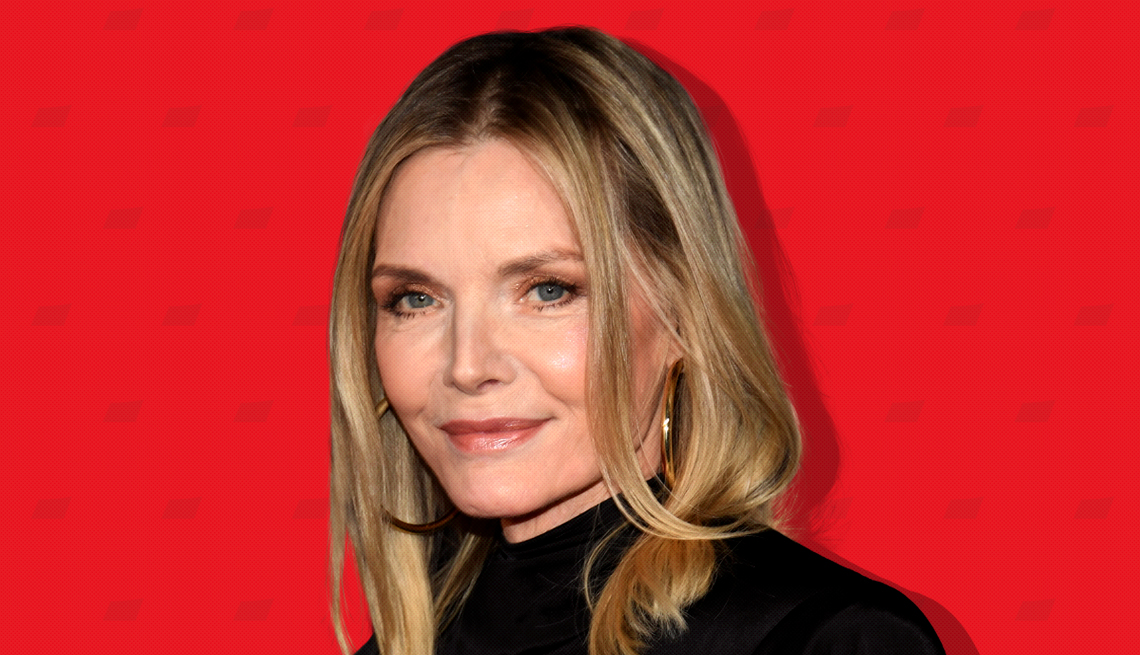 item 2 of Gallery image - michelle pfeiffer against red background with mini shapes