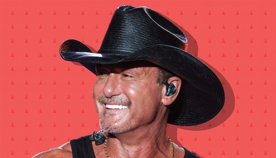 item 31 of Gallery image - tim mcgraw on dark pink background with mini triangles