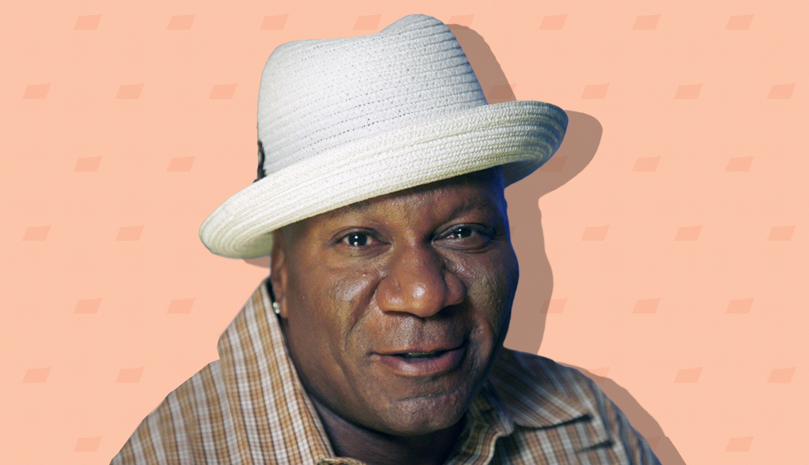 item 20 of Gallery image - ving rhames on peach colored background with mini shapes