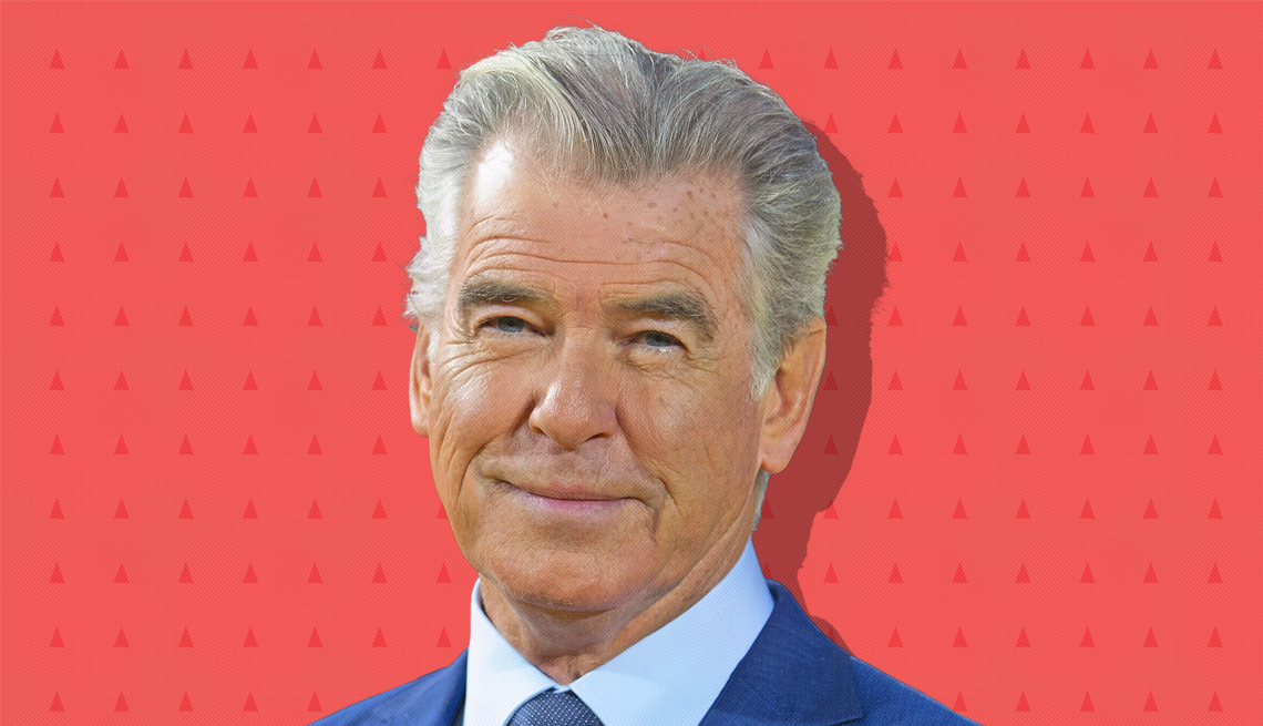 item 16 of Gallery image - pierce brosnan on dark pink background with mini triangles