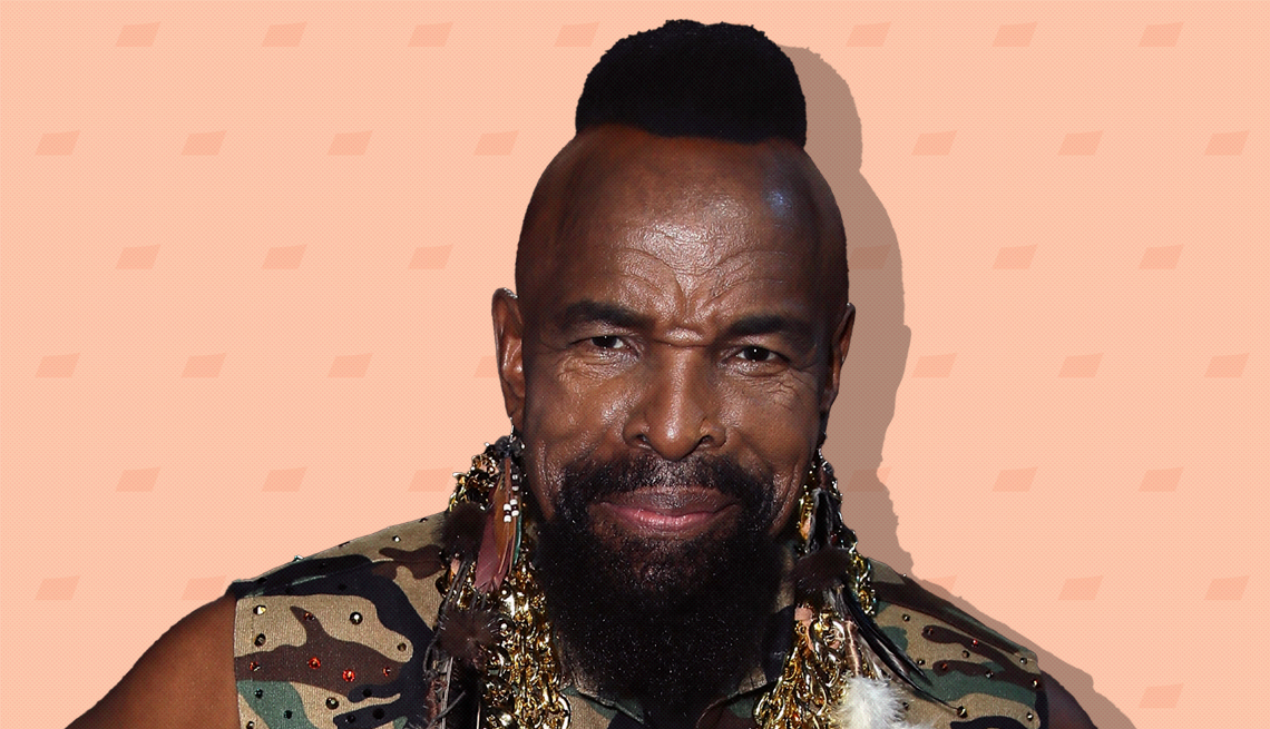 item 11 of Gallery image - mister t on peach colored background with mini shapes