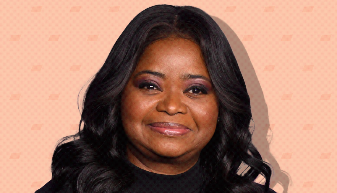 item 7 of Gallery image - octavia spencer on peach colored background with mini shapes