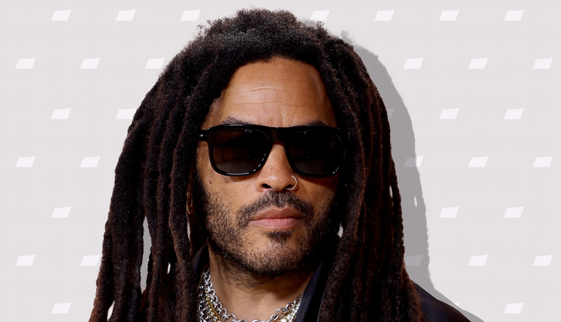item 6 of Gallery image - lenny kravitz against light gray background with mini shapes