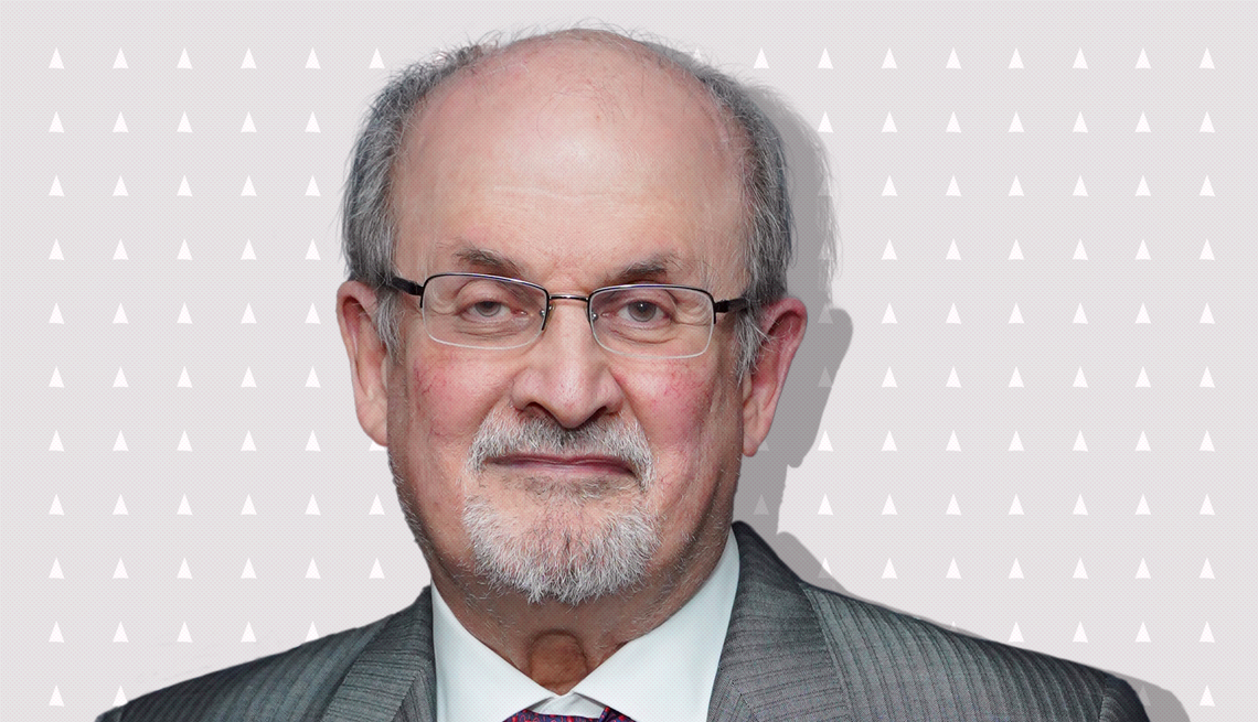 item 12 of Gallery image - salman rushdie against light gray background with mini triangles