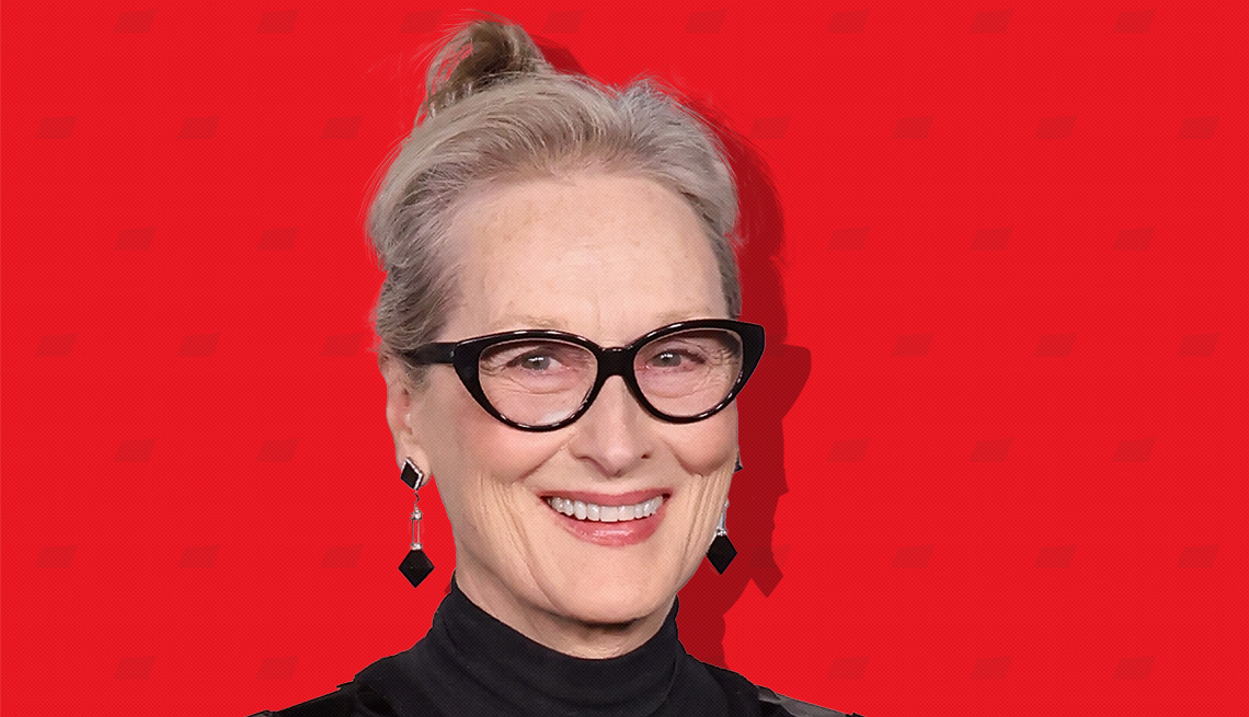 item 9 of Gallery image - meryl streep against red background with mini shapes