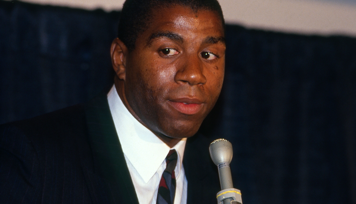 item 24 of Gallery image - Magic Johnson at microphone during press conference