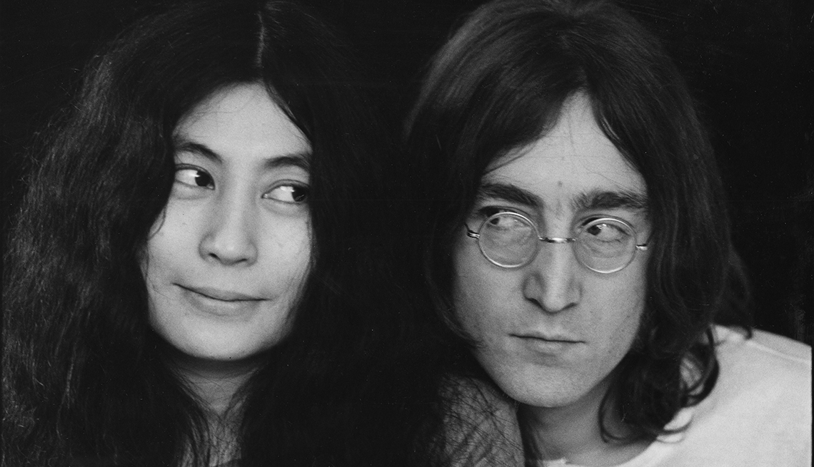 item 20 of Gallery image - 1968 black and white portrait of Yoko Ono and John Lennon, heads together, looking at one another